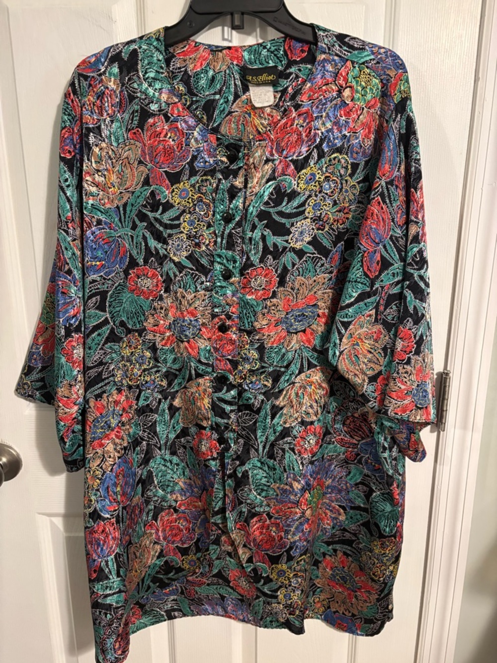 😍Boho Floral Button-Front Tunic with Multicolor Blooms Size 20